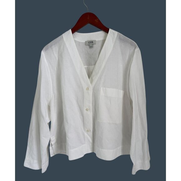 COS White Button-Up Long-Sleeve Linen Top Size 42/ Large Lightweight & Breathabl - Picture 1 of 7